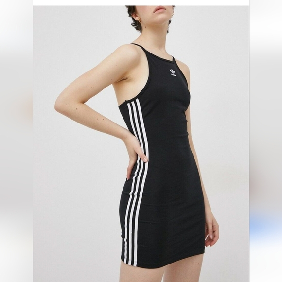 Adidas Originals Lifestyle Mini Black Dress 3 stripe, Cotton Elastane Size S - Picture 8 of 13